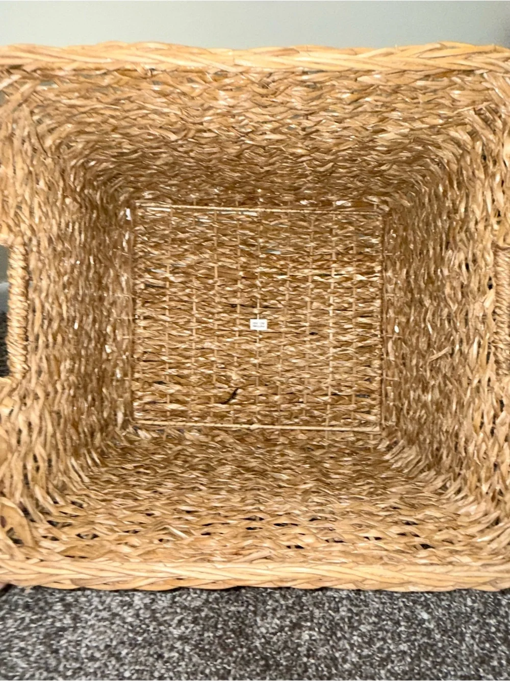 Light color wicker tightly woven rectangular basket 13” x 11” x 11”